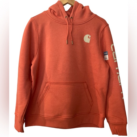 Carhartt Tops - Carhartt Women’s Relaxed Fit Logo Sleeve Graphic Hoodie - Earthen Clay Heather